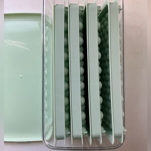 4-Tray Small Round Ice Cube Mold Trays with Lid and Bin Freezer Mint Green